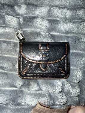 Cole Haan Vintage Black Pebbled Leather Small Clip-On Wallet Card Case